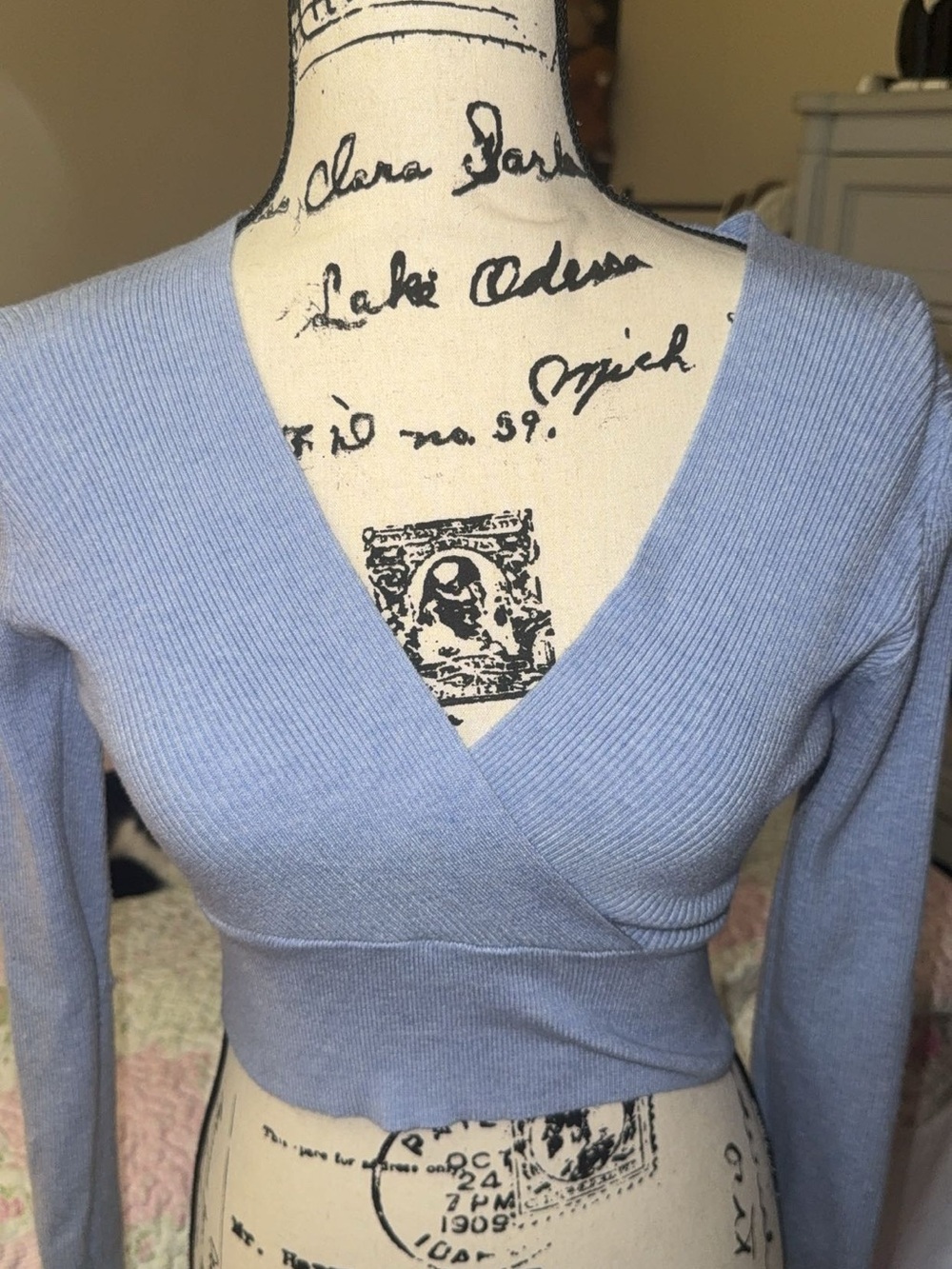 Dreamers by Debut Light Blue Ribbed Crop Top